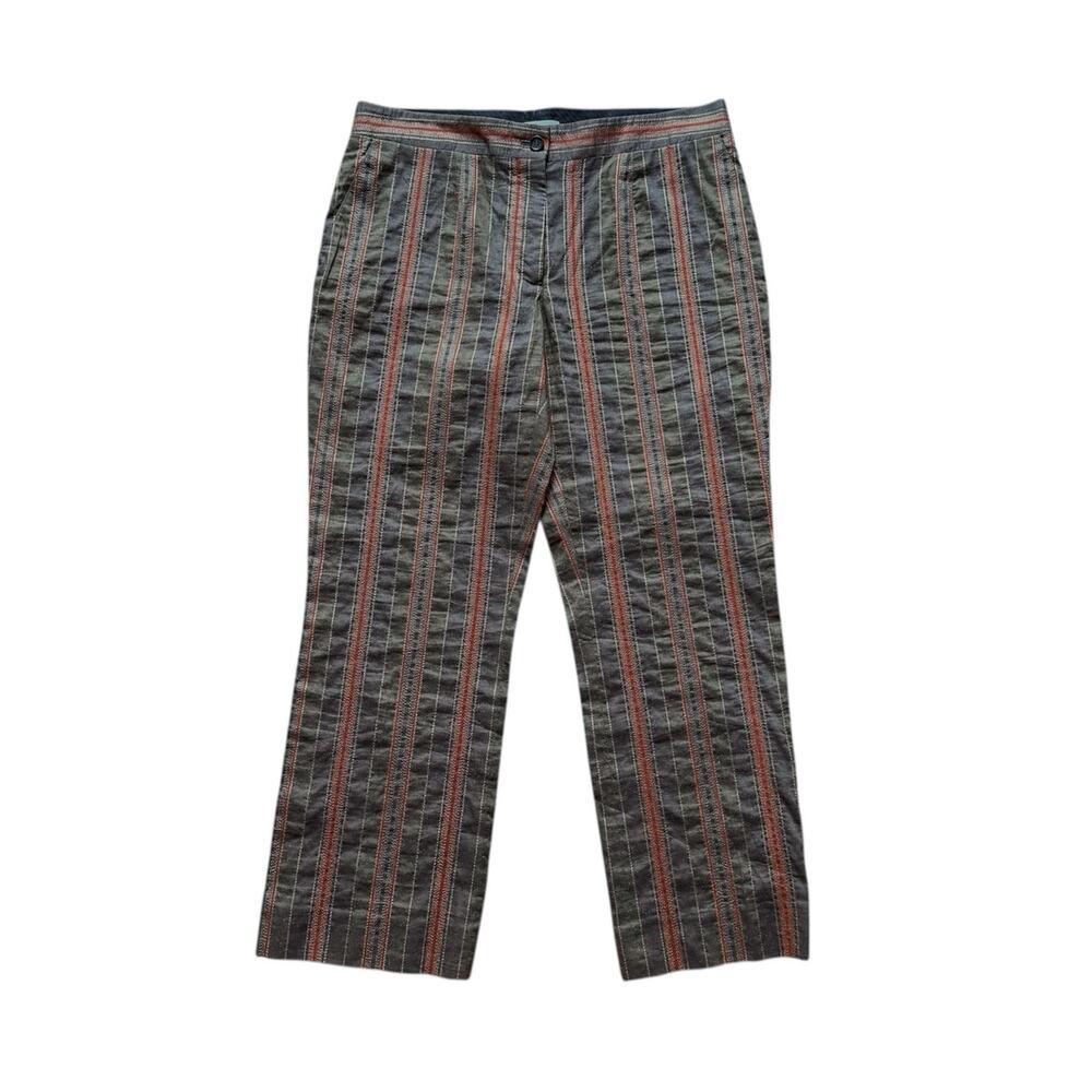 Vintage CELINE Linen Blend Cropped Pants Size 38 Striped Brown Rust Gold France